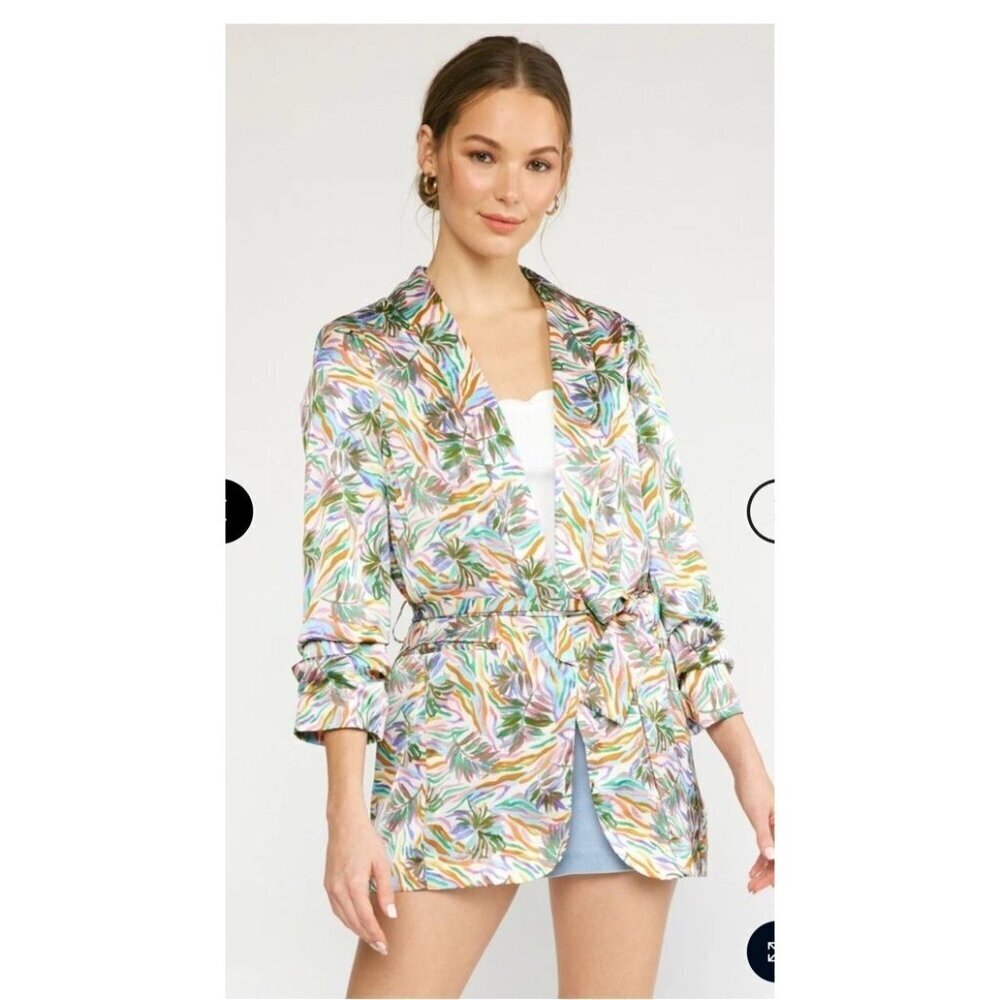 Entro Tropical Vibes Satin Jacket Medium NWT